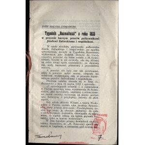 BIAŁYNIA-CHOŁODECKI Józef - Týdeník Variety z roku 1833 v trestním procesu proti plukovníku Józefovi Zaliwskému a jeho společníkům. Lvov [1910].