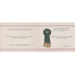[Bourgeois Rifle Society of Lviv] Invitation from the Bowling Club to a Kostyum Evening with kotylion for Jerzy Dunin-Wąsowicz. Dat. Lviv 13 II 1926.