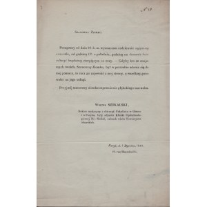 SZOKALSKI Wiktor] Anons dotyczący bezpłatnych konsultacji okulistycznych dla Polaków w Paryżu. Dat. Paryż, d. 7 stycznia 1840. [Władysław Plater]