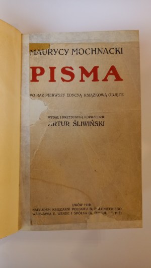 Spisy Maurycyho Mochnackého. 1. vyd. 1910. /m.