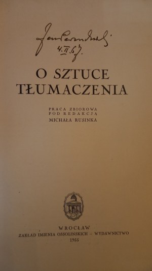 On the art of translation Parandowski AUTOGRAF ed. Rusinek