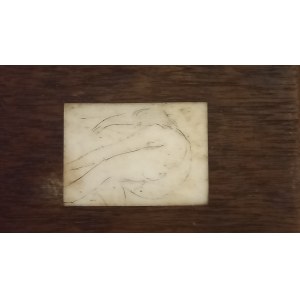 Akt Leżąca tusz kość drewno miniatura szkatułka ok. 1900 r.