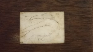Akt Leżąca tusz kość drewno miniatura szkatułka ok. 1900 r.