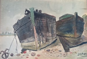 Boats at the shore of Czerwinsk Stanislaw Rolicz 1959 /S.