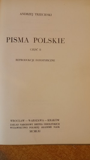 Pisma polskie cz. II Andrzej Trzecieski / m.