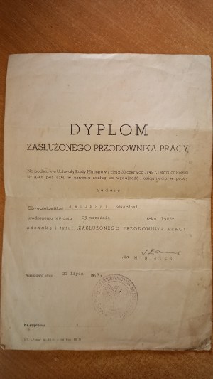 Diplôme de service méritoire 1954.