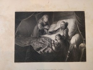 Isaac blessing Jacob copperplate engraving by Jan Livensz / A.H. Payne 1880.