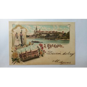 Kraków Rotunda przy Floryańskiej Widok Zamku przed 1900 r. LITOGRAFIA