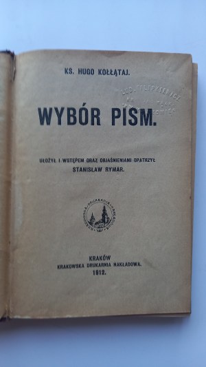 Výběr ze spisů Huga Kołłątaje 1912. /m.