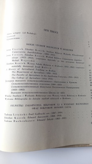 History of agricultural studies in Cracow 1890-1962 /m.