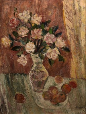 Tadeusz ŁAKOMSKI (1911-1988), Martwa natura z kwiatami i owocami