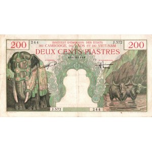 FRENCH INDO-CHINA 200 Piastres 1953 - Pick #109 - Press…