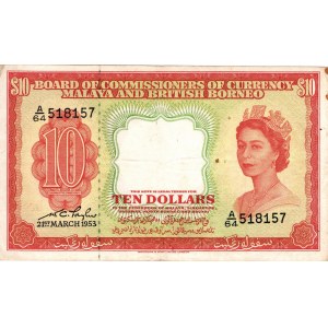 MALAYA UND BRITISCH BORNEO 10 Dollar 1953 - Pick #3a...