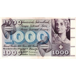 SVIZZERA 1000 Francs 1970 - Pick #52j - Pieghe e numero…