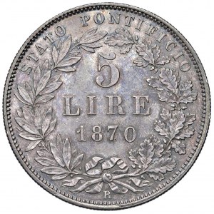 Pio IX (1846-1878) 5 Lire 1870 A. XXIV - Nomisma 860 AG...