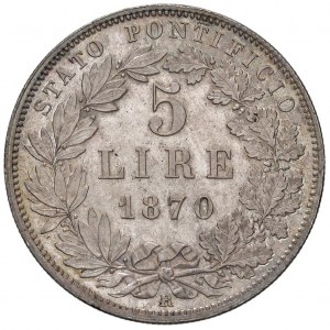 Pio IX (1846-1878) 5 Lire 1870 A. XXV - Nomisma 861 AG ...