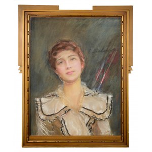 Teodor AXENTOWICZ (1859-1938), Portret kobiety w białej sukni