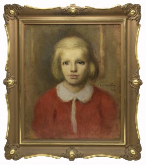 Alfons KARPIŃSKI (1875-1961), Portret dziewczynki w czerwonej sukience, 1952