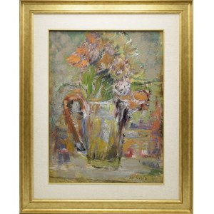 Jan CYBIS (1897-1972), Flowers in a tin jug, 1949