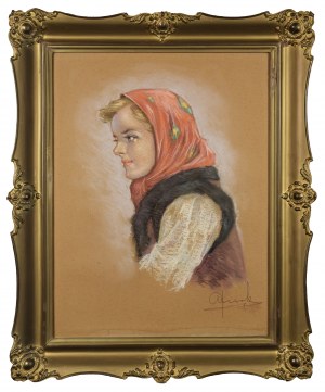Longin ADAMIECKI (1914-1945), Wiejska dziewczyna w chuście na głowie