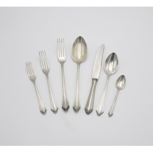 Piotr ŁĄTKOWSKI (active 1900-1944), Set of cutlery for 6 persons and a spoon and fork platter (total 44 pieces)