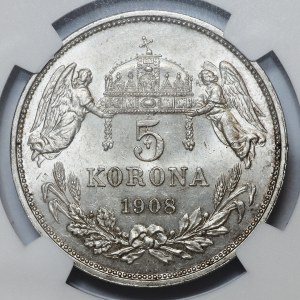 Hungary, Franz Joseph I, 5 crowns 1908 KB, Kremnica