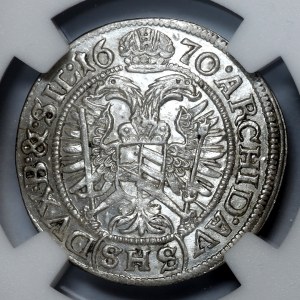 Śląsk, Leopold I, 3 krajcary 1670 SHS, Wrocław, bez szarf pod koroną