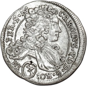Austria, Charles VI, 3 krajcars 1714 BW, Kutna Hora