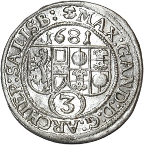 Austria, Max Gandolf von Kuenburg, 3 krajcary 1681, Salzburg