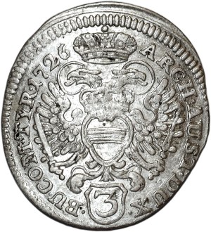 Austria, Charles VI, 3 krajcars 1726, Vienna