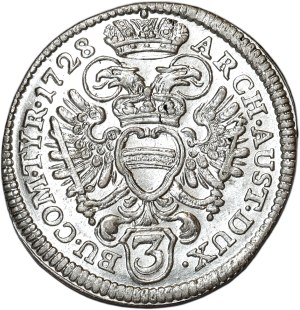 Austria, Charles VI, 3 krajcars 1728
