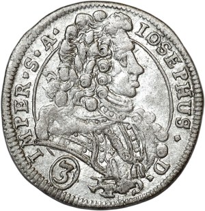 Austria, Joseph I, 3 krajcars 1708 BW, Kutna Hora