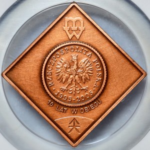 1 grosz 2005, 10 lat w obiegu, miedź
