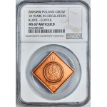 1 grosz 2005, 10 lat w obiegu, miedź
