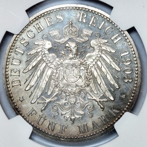 Germany, 5 marks 1903 A, Waldeck-Pyrmont, LUSTRY!