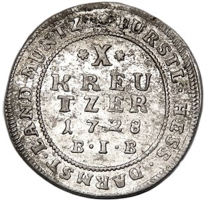 Germany, Ernest Ludwig, 10 krajcars 1728 BIB, Hesse-Darmsdtadt