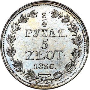 Zabór rosyjski, Mikołaj I, 3/4 rubla = 5 złotych 1836, Warszawa