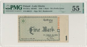 Lodz Ghetto, 1 mark 1940, No 000121, no series letter, ENTWERTET