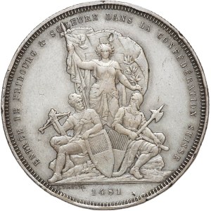Szwajcaria, 5 franków 1881, Festiwal w Fribourgu, talar strzelecki