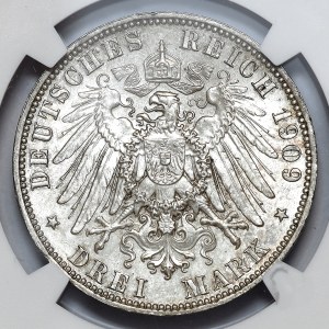 Niemcy, Saksonia, Fryderyk August III, 3 marki 1909 E, Muldenhütten