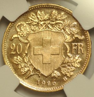 Switzerland, 20 francs 1926 B, Bern