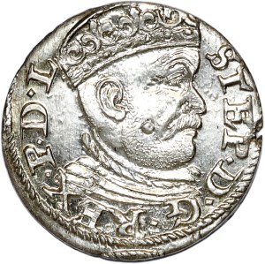 Stefan Batory, trojak 1585, Riga, large head, crosses - EN