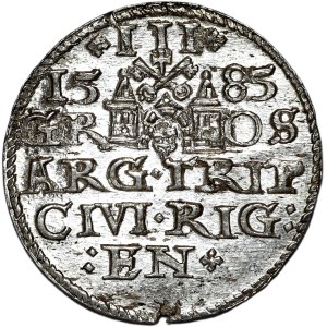 Stefan Batory, trojak 1585, Ryga, duża głowa, krzyżyki - EN