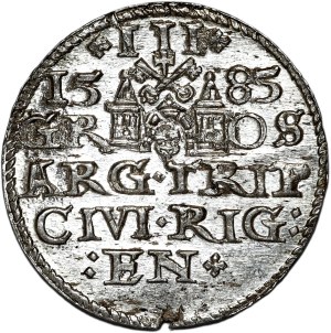 Stefan Batory, trojak 1585, Riga, large head, crosses - EN