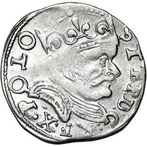 Stefan Batory, trojak 1586, Poznań, błąd POTO, odwrócone N