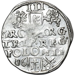 Stefan Batory, trojak 1586, Poznań, błąd POTO, odwrócone N