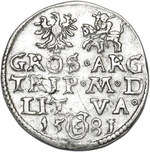 Stefan Batory, trojak 1581, Vilnius, denomination in cartouche