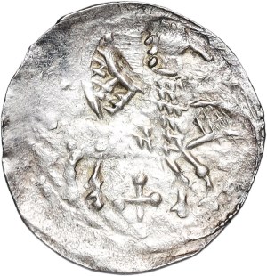 Boleslaw IV the Curly, (after 1166) denarius - Prince on the throne and Griffin / Pegasus