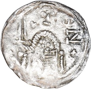 Boleslaw IV the Curly, (after 1166) denarius - Prince on the throne and Griffin / Pegasus