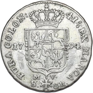 Stanislaw August Poniatowski, two-zloty (8 groszy) 1794 MV, Warsaw